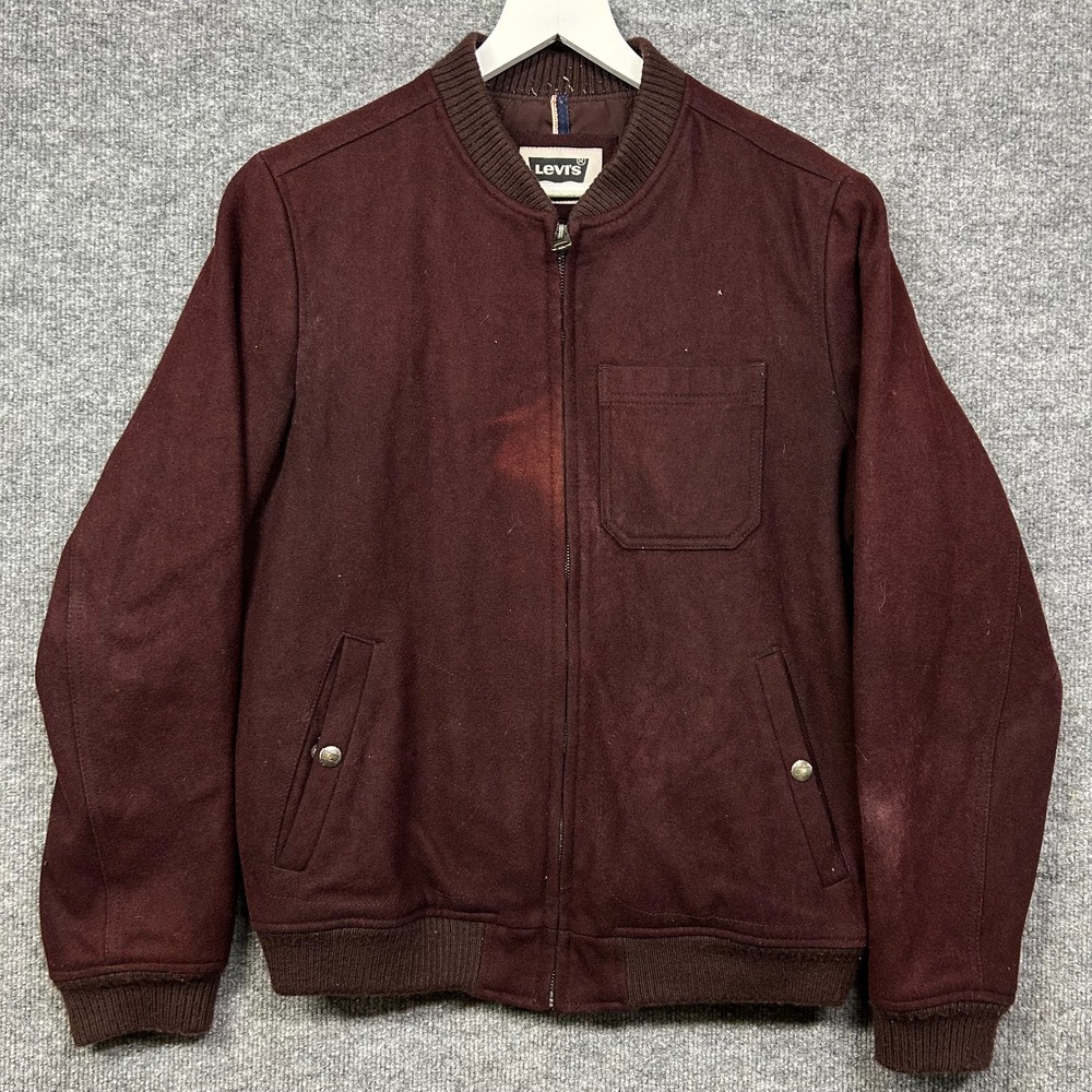 Levi’s Bomber Jacket Men's Maroon Wool Blend Quilted Lined Full Zip Utility - S